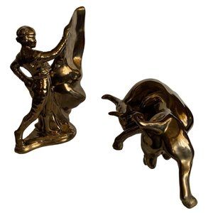 Vintage Atlantic Mold Matador Bull Large Ceramic Figurines 70's Statement Pieces